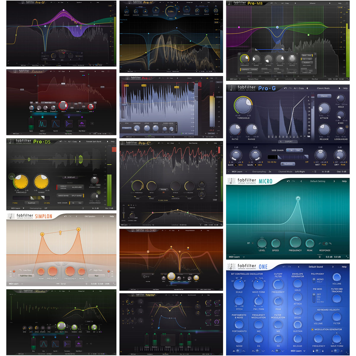 FabFilter Total Bundle — included plug-in interfaces