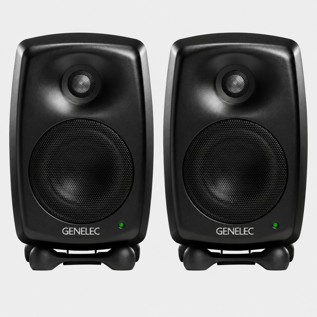 Pair of two Genelec 8020D studio monitors in black