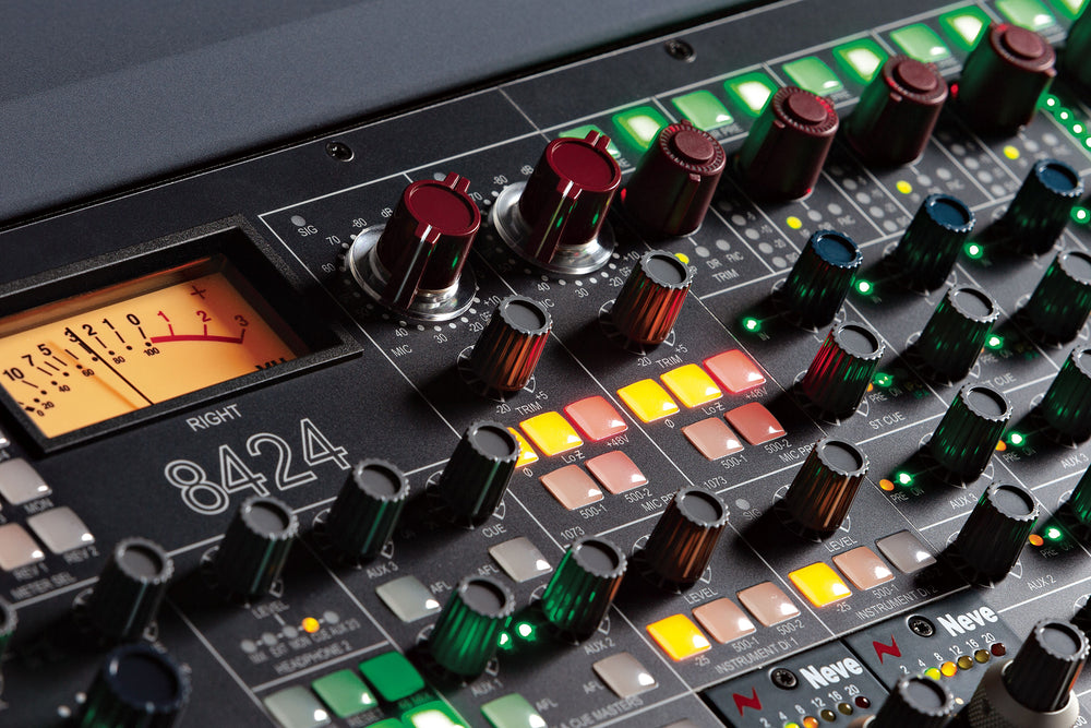 Close-up of a Neve 8424 mixing console