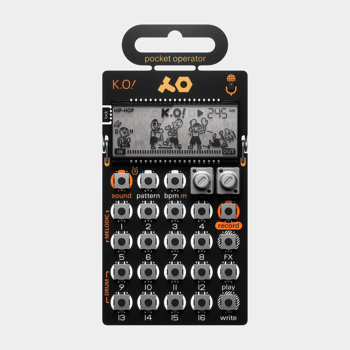 Teenage Engineering PO-33 K.O! Pocket Operator, product view on a light-grey background