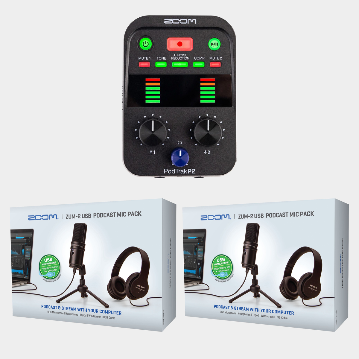Zoom PodTrak P2 / 2 x ZUM-2 PMP BUNDLE