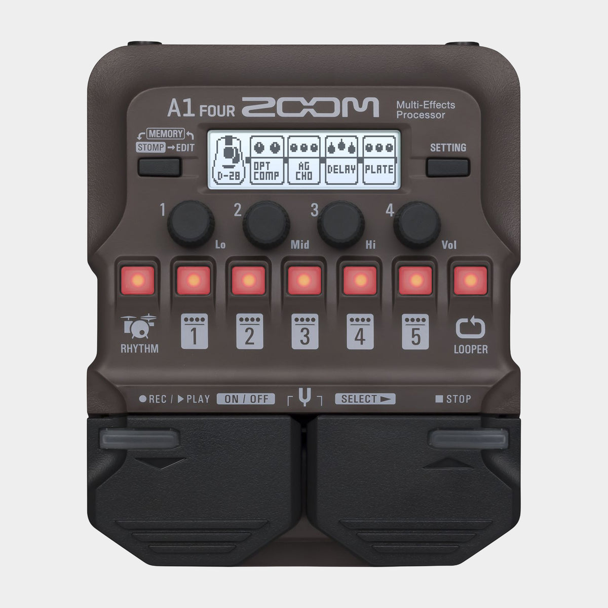 Zoom A1 FOUR acoustic multi-effects pedal, top view