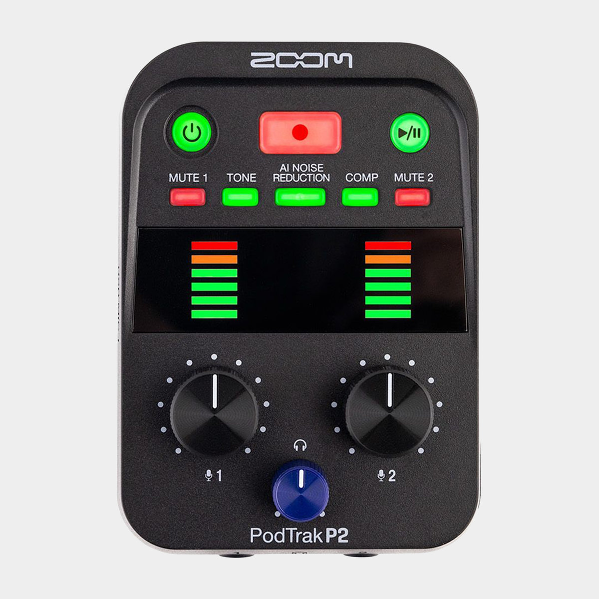 Zoom PodTrak P2 podcast recorder, top view