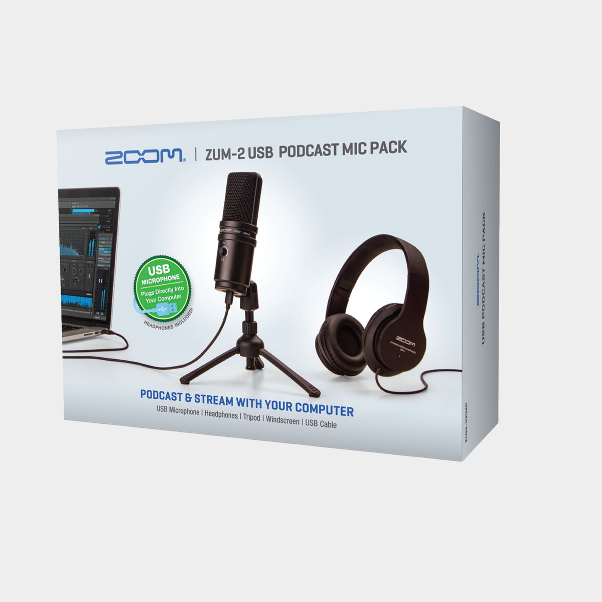 Zoom ZUM-2 USB Podcast Mic Pack retail packaging