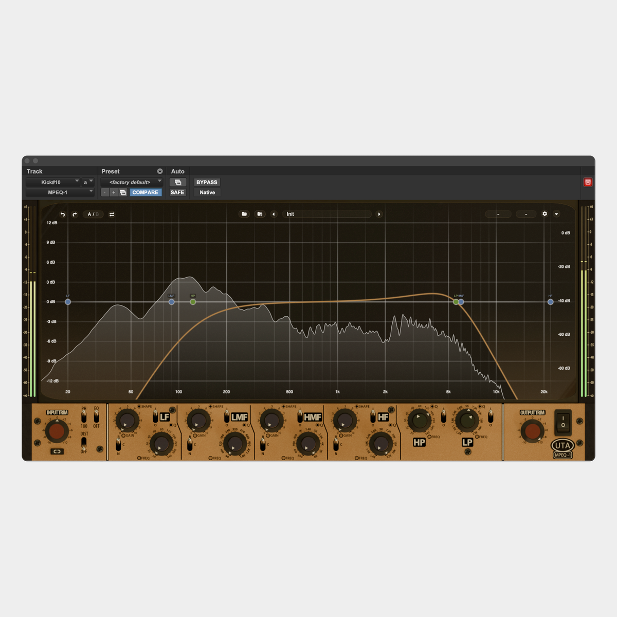 MPEQ-1 plug-in displaying high-pass and low-pass filter response