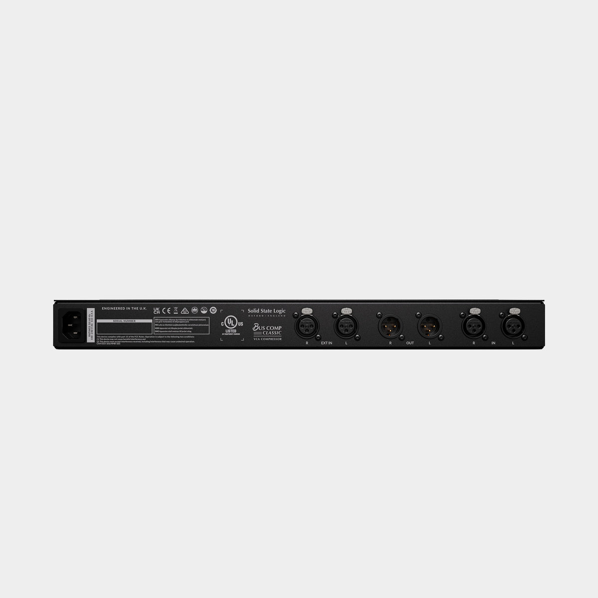 SSL Bus Comp Classic rear panel showing stereo XLR audio and external sidechain connections