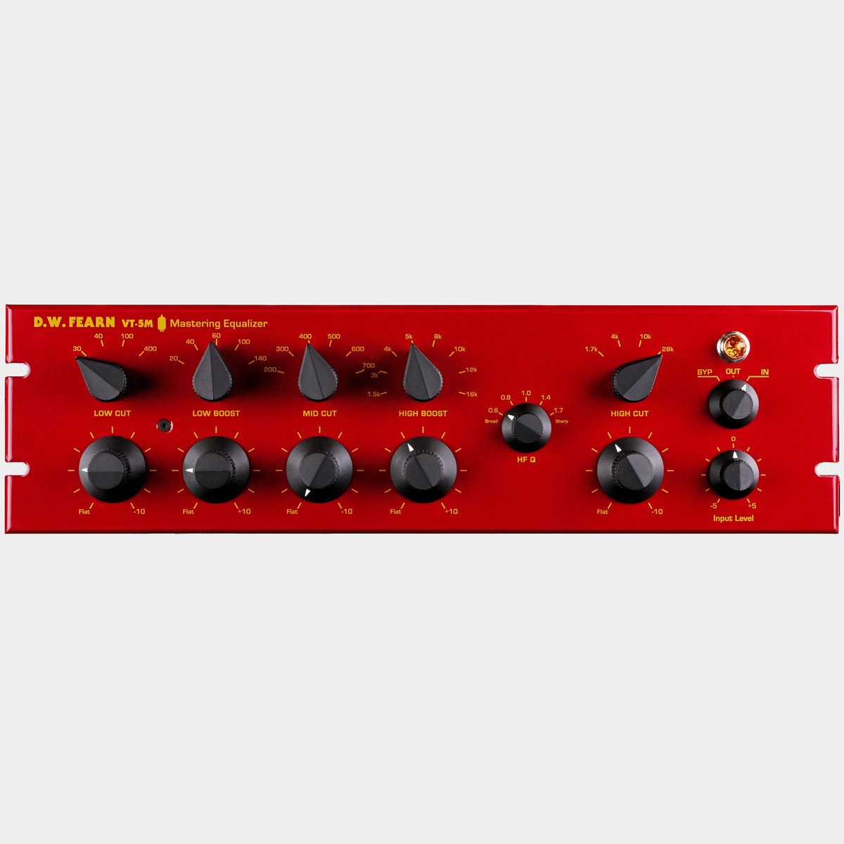 D.W. Fearn VT-5M Stereo Mastering EQ front panel, showing stepped equalisation and input-level controls