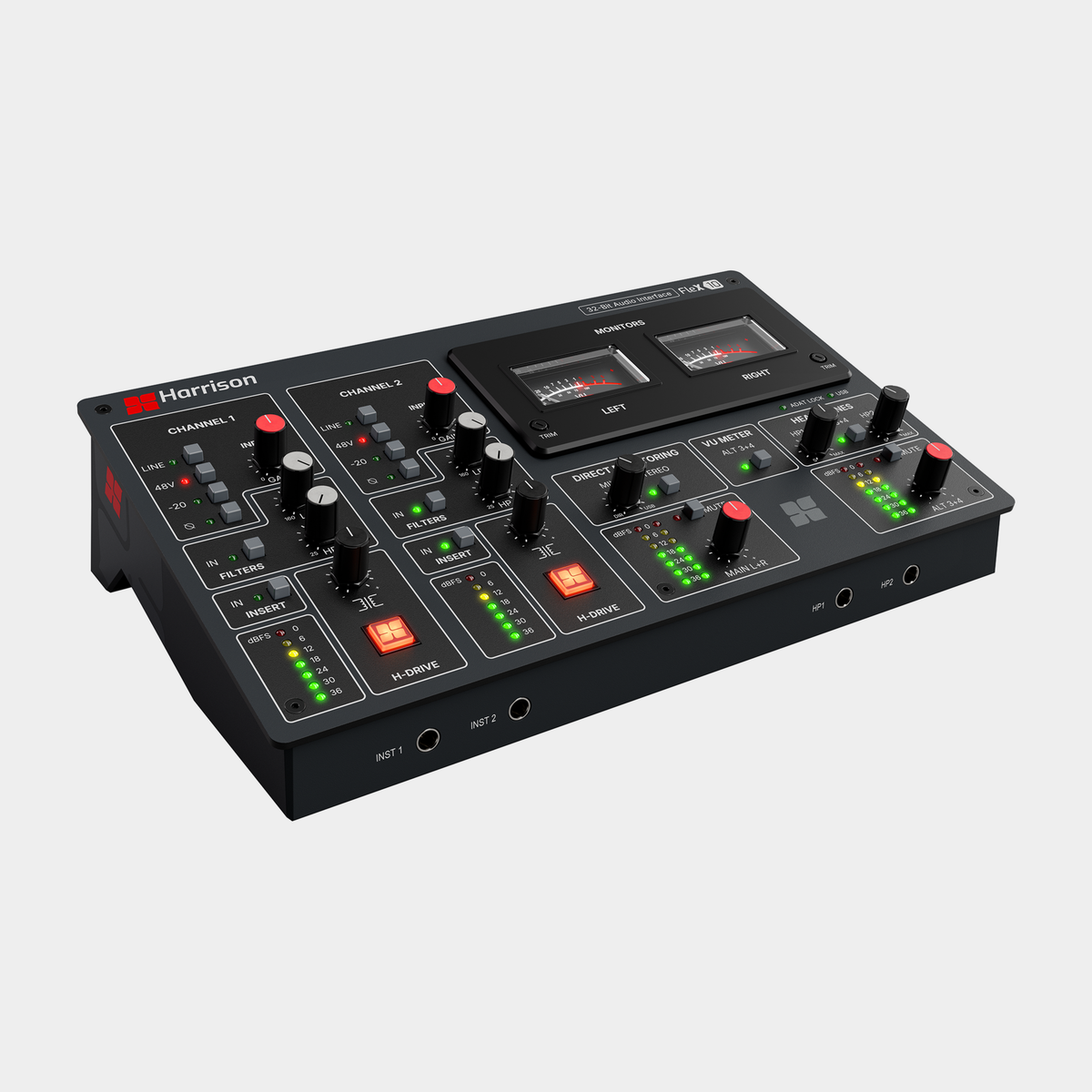 Harrison Audio Flex-10 USB-C and ADAT audio interface, front three-quarter view