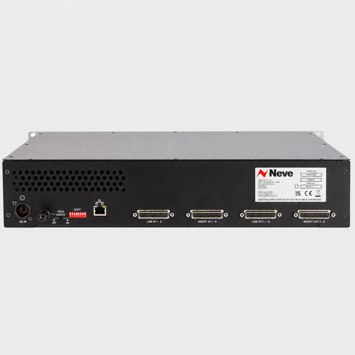 Neve Elements 1084 EQ rear panel showing analogue audio connections and Ethernet control