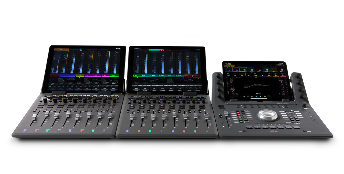 Avid S1 control surfaces and Avid Dock with tablets
