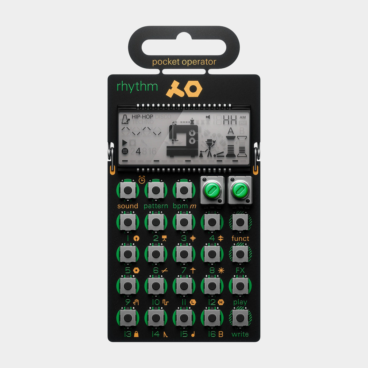 Teenage Engineering PO-12 Rhythm Pocket Operator, product view on a light-grey background