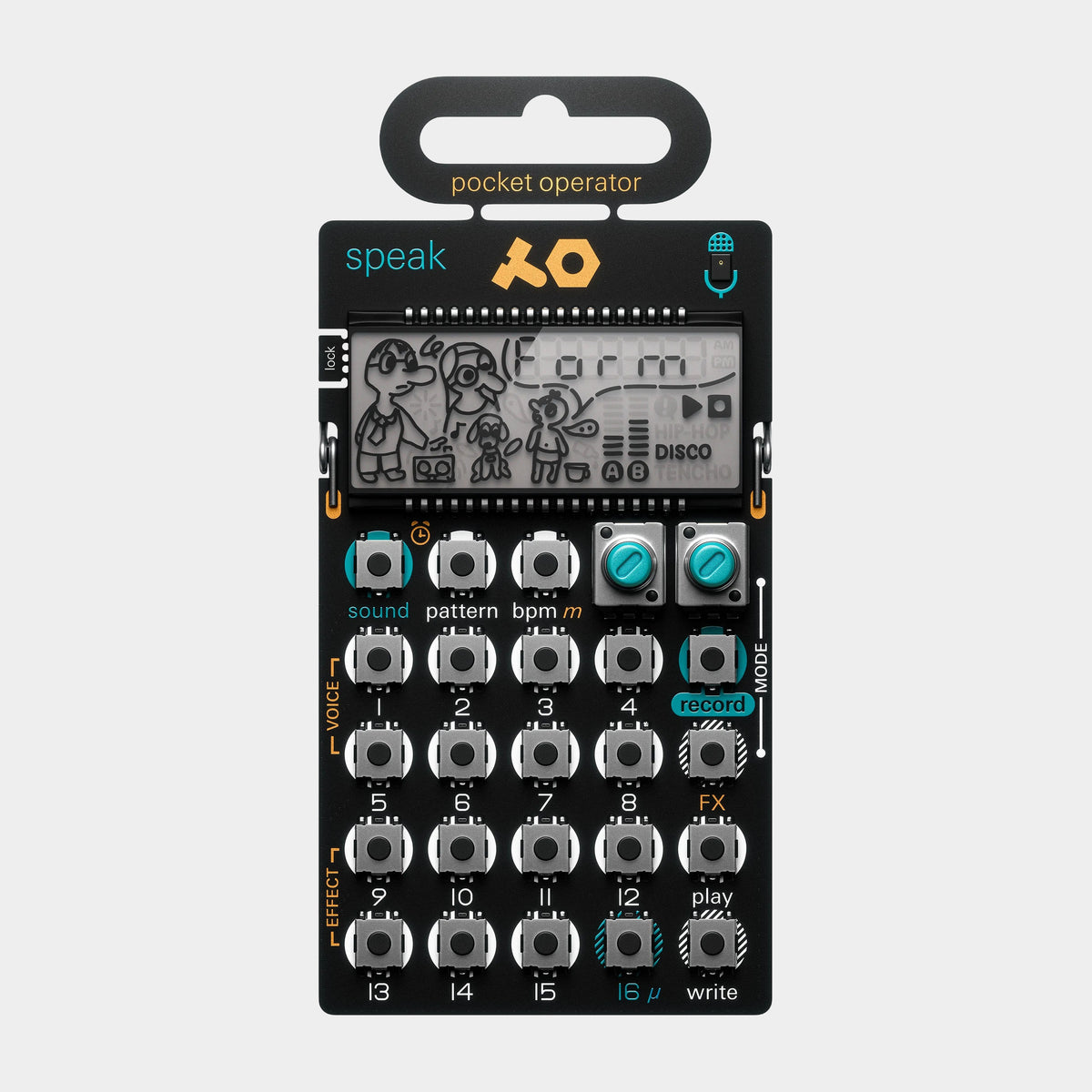Teenage Engineering PO-35 Speak Pocket Operator, product view on a light-grey background