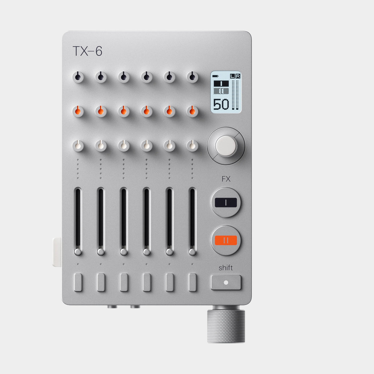 Teenage Engineering TX-6 Field Mixer, product view on a light-grey background