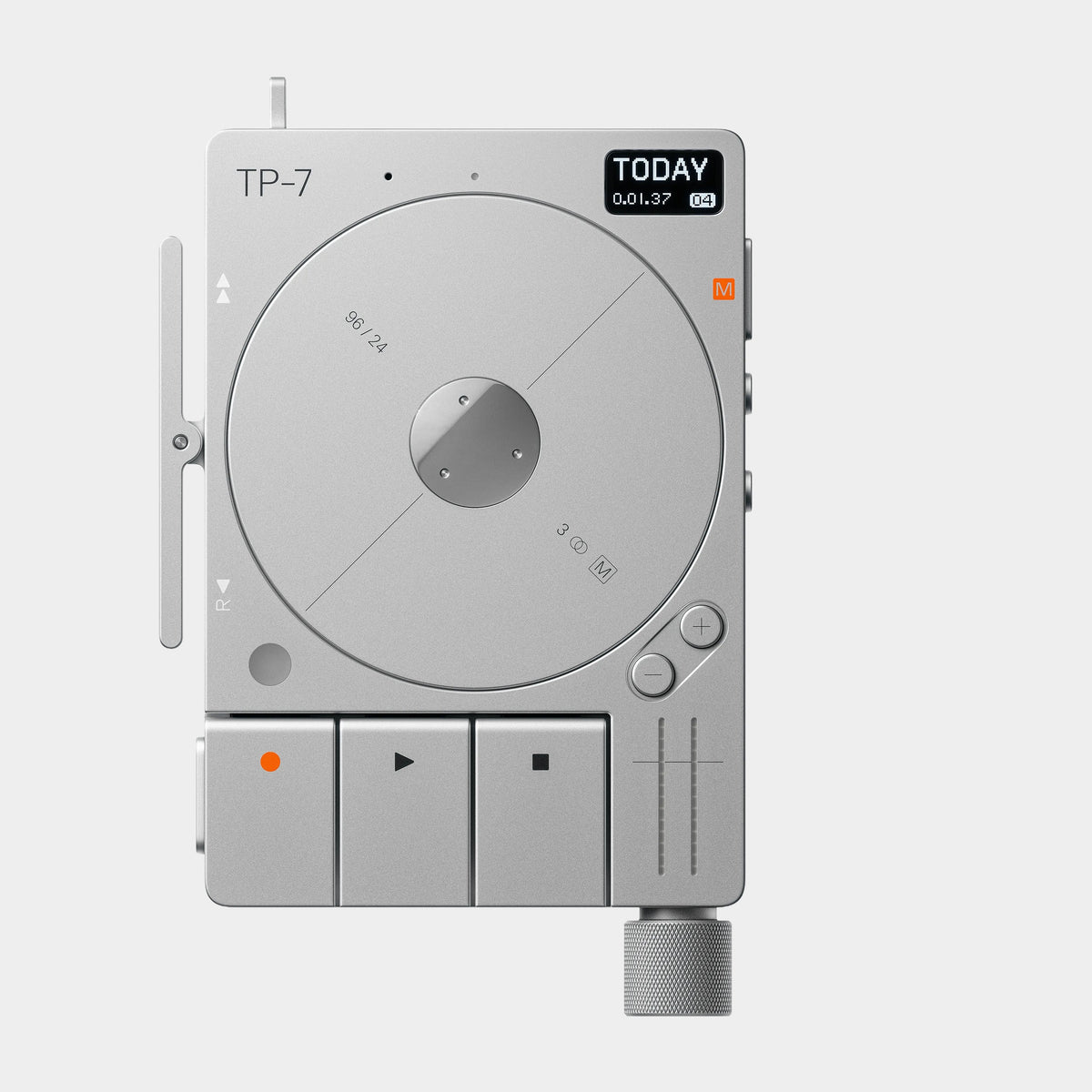 Teenage Engineering TP-7 Field Recorder, product view on a light-grey background