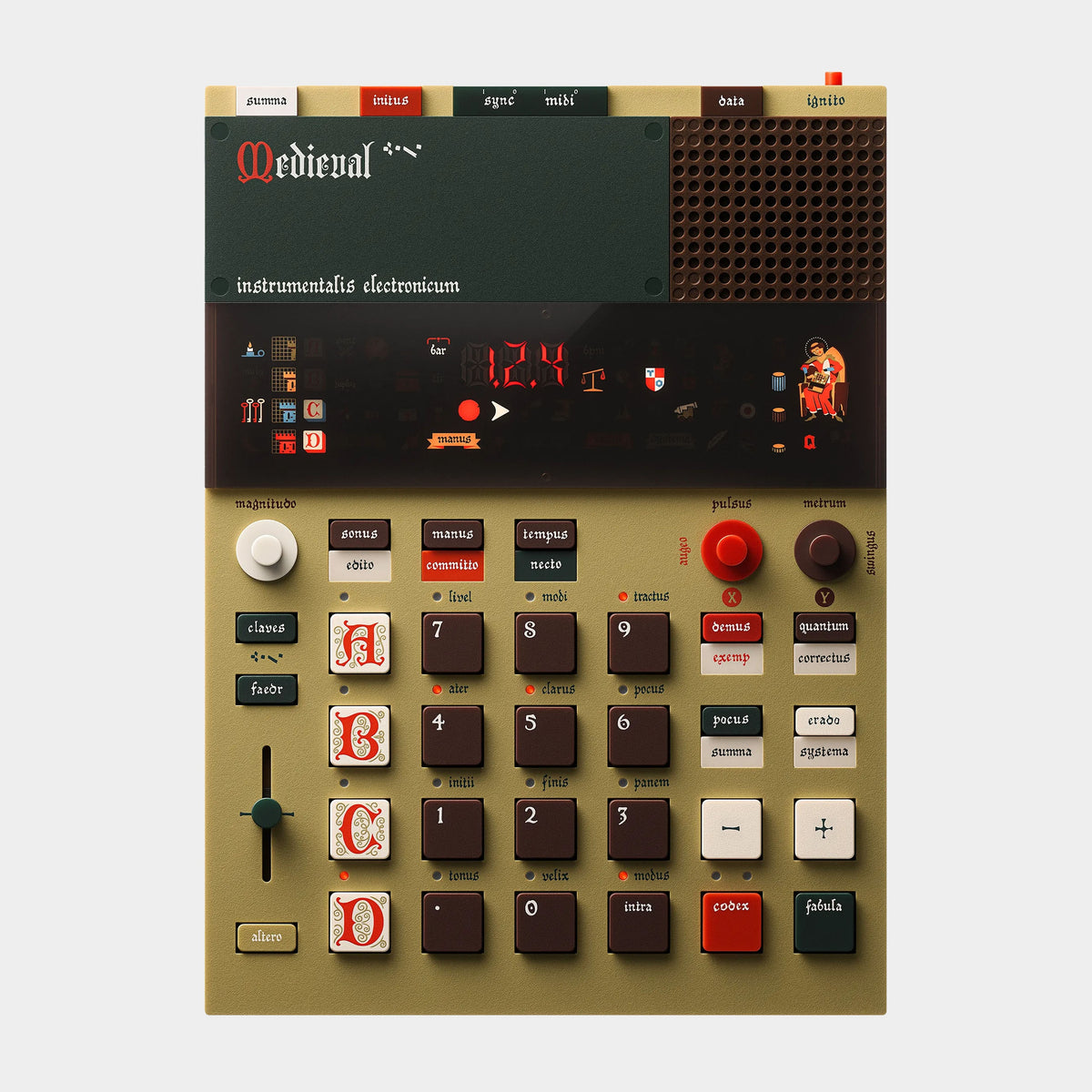 Teenage Engineering EP-1320 Medieval Sampler, product view on a light-grey background