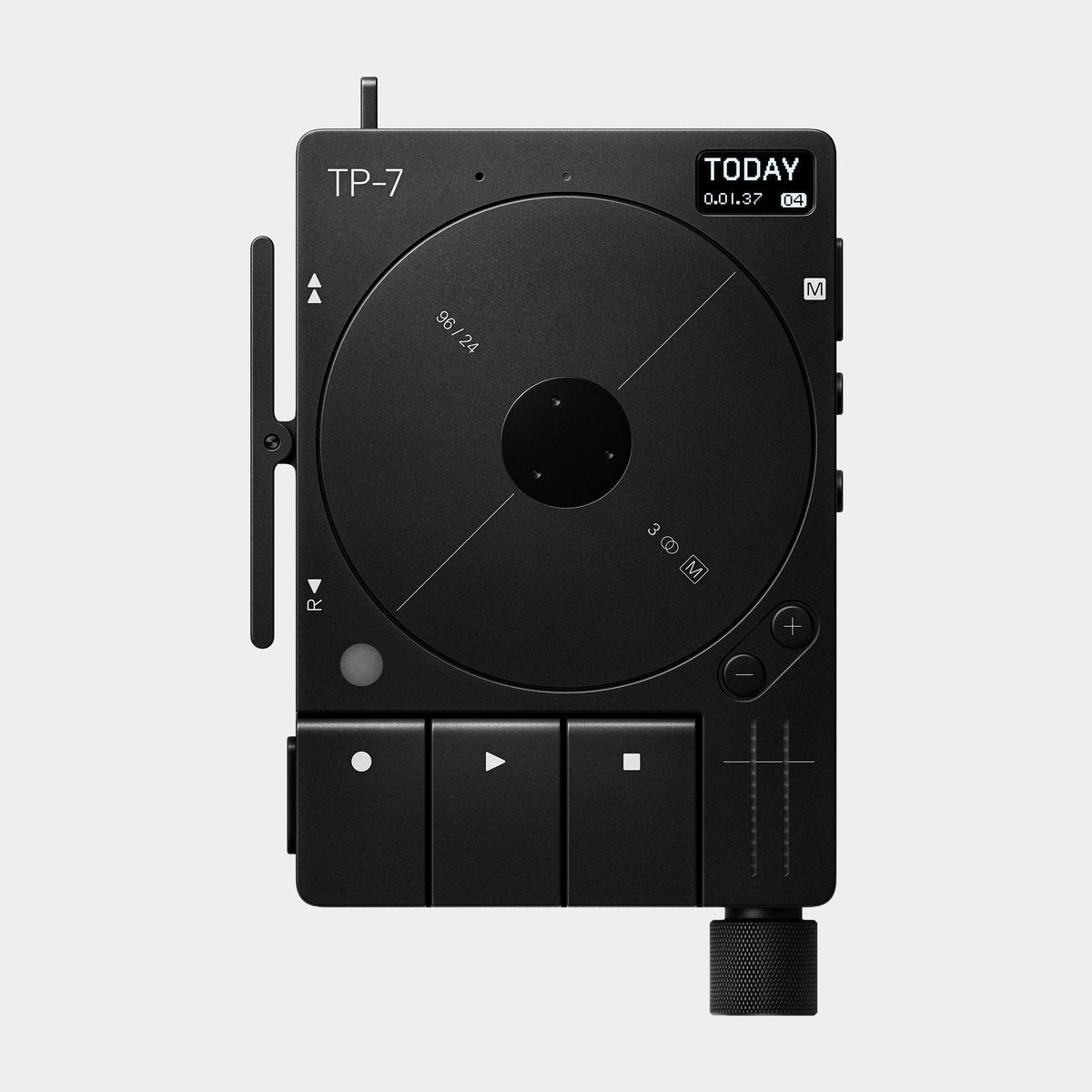 Teenage Engineering TP-7 Field Recorder (Black), product view on a light-grey background