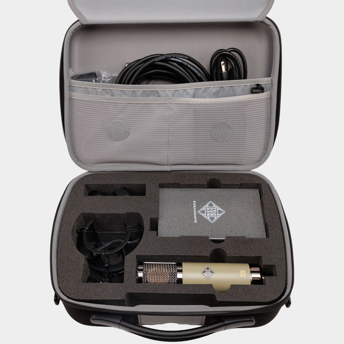 TF51 anniversary microphone and accessories in the ZC03 zipper case with cable pocket open