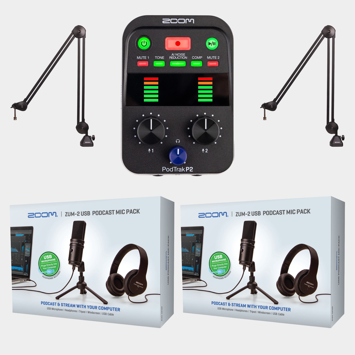 Zoom PodTrak P2 / 2 x ZUM-2 PMP / 2 x ZMA-1 BUNDLE