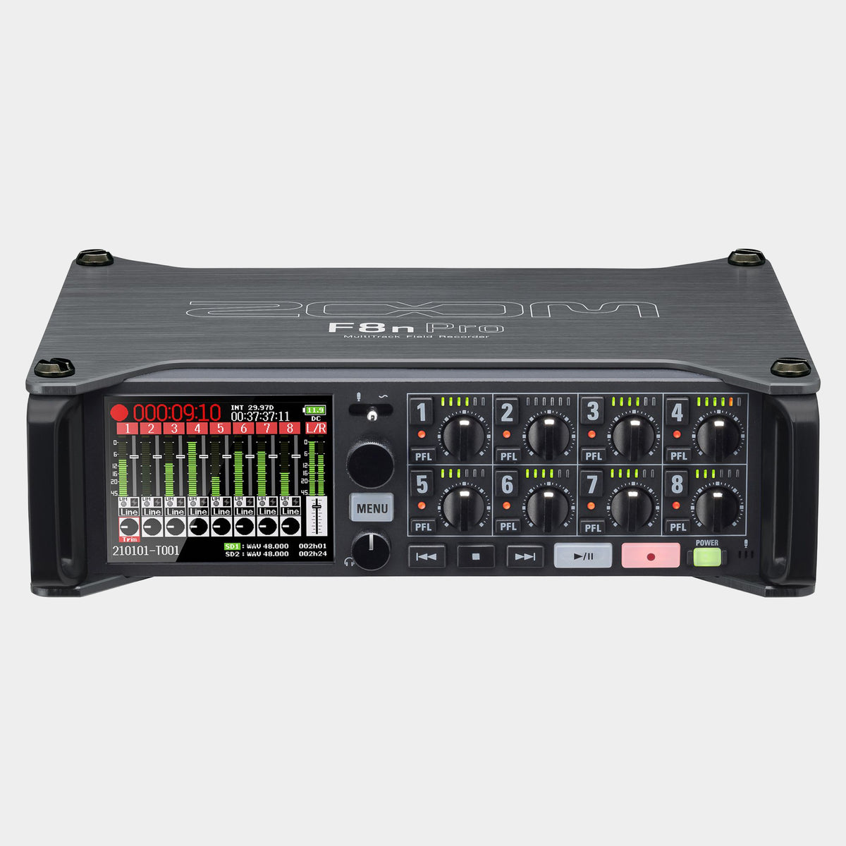 Zoom F8n Pro field recorder, front view