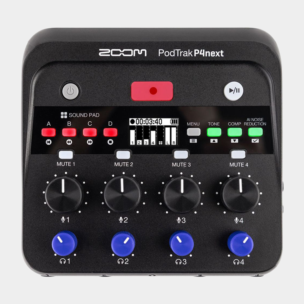 Zoom PodTrak P4next podcast recorder, top view